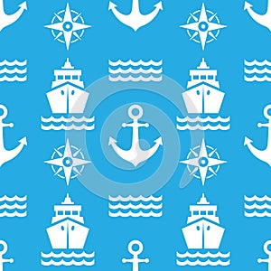 Sea seamless pattern. Nautical blue background. Marine backdrop.