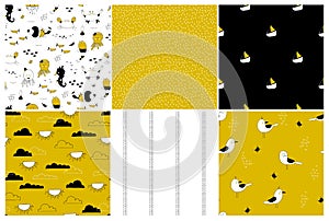 Sea seamless patterns set