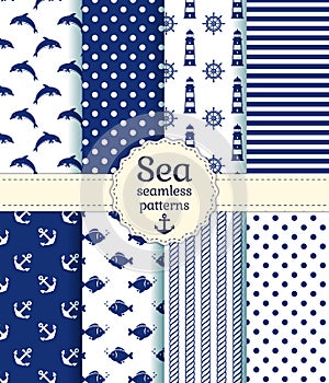 Sea seamless patterns. Vector collection.