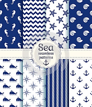 Sea seamless patterns. Vector collection.