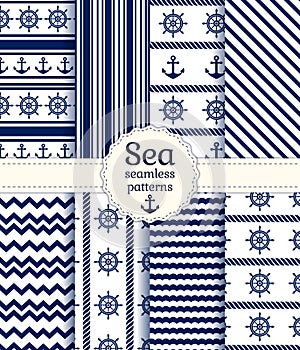 Sea seamless patterns. Vector collection.