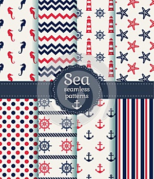 Sea seamless patterns. Vector collection.