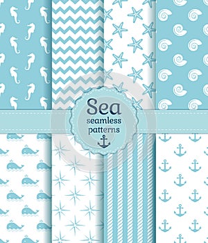 Sea seamless patterns. Vector collection.