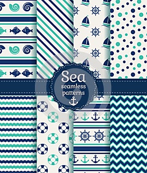 Sea seamless patterns. Vector collection.