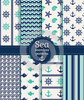 Sea seamless patterns. Vector collection.