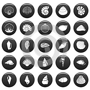 Sea shell icons set vetor black