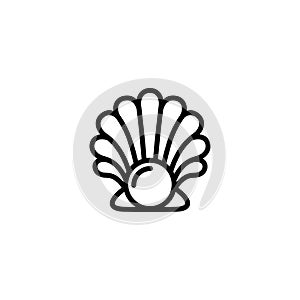 Sea shell with pearl line icon isolated on white. Shellfish illustration