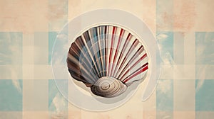 Mid-century Inspired Sea Shell Street Art On Plaid Background photo