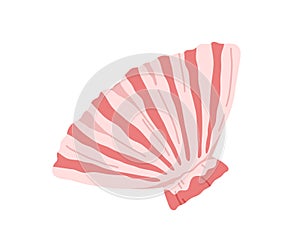 Sea shell, scallop. Marine undersea mollusc, clam of fan shape. Underwater mollusk. Ocean seashell. Exotic beach