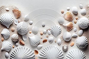 Sea Shell Texture Background, Colorful Seashell Pattern, Sea Shells on Sand, Abstract Generative AI Illustration