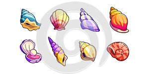 Sea shell and vessels game assets set.