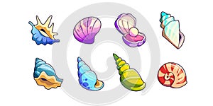 Sea shell and vessels game assets set.