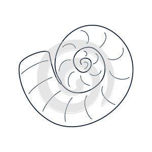 Sea shell, water inhabitant in flat cartoon style