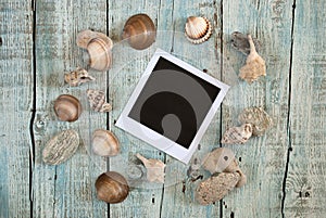 Sea shells and instant photo frame