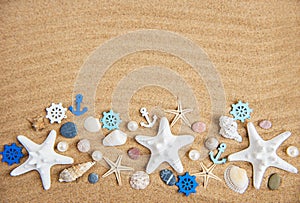 Sea shells with sand as background