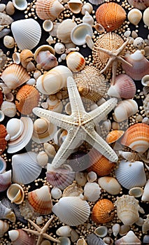 a mixture of shells and a starfish on top