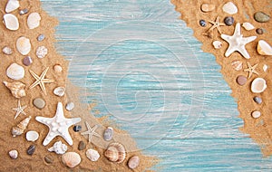 Sea shells on a wooden table