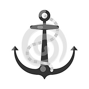 Sea ship anchor with rope icon vector flat illustration. Nautical equipment for parking marine port