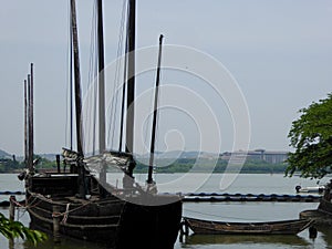 A sea ship parked on the water