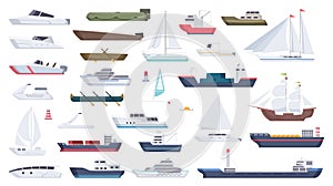 Sea ship. Travel boat boating illustrations motorboat ocean big vessel vector cartoon
