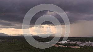 Sea shore in cloudy weather above