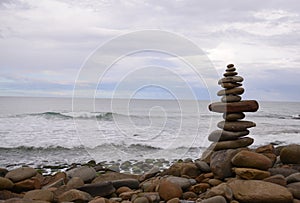 Sea shore pebble pile on beach in Victoria Australia