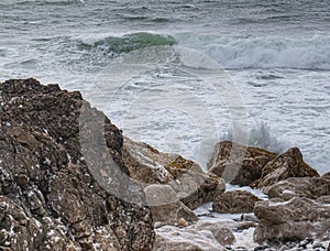 Sea spray on ancient dolomite rock in Newfoundland