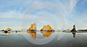 Sea stacks on Bandon beach at sunrise, Oregon coast