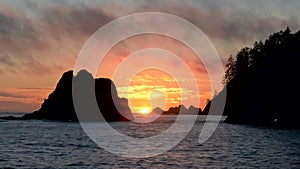 Sea stacks at rialto beach during sunset in olympic np