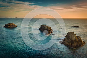 Sea stacks at Southern Oregon coast with vibrant colors