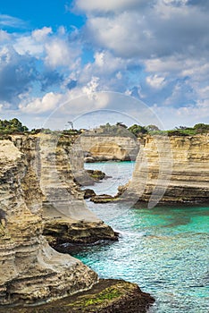 Sea stacks of Torre Sant\'Andrea created by the erosive power of wind and waves