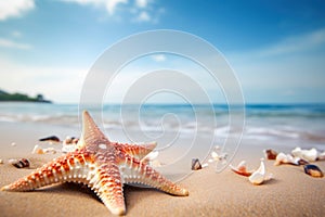 Sea star beach closeup. Generate Ai