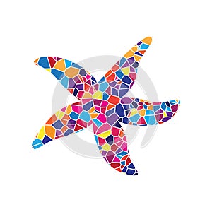 Sea star sign. Vector. Stained glass icon on white background. C