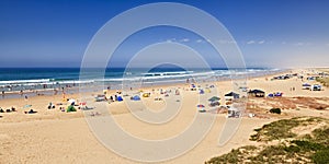 Sea Stockton beach crowd panorama