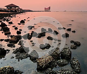 Sea and stone at Sriracha, Chonburi, Thailand