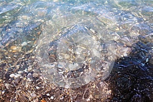 Sea stones in the water of Black Sea. Sochi.