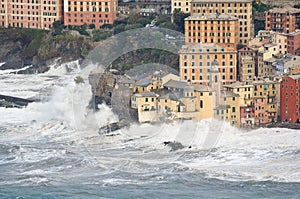 Sea storm in Camogli, Italy photo