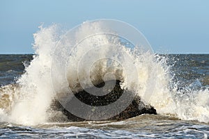 Sea storm with splash from big waves