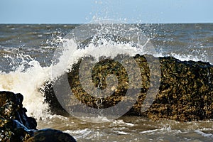 Sea storm with splash from big waves