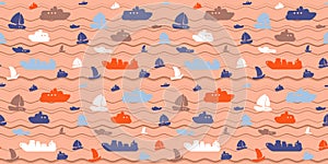 Sea style seamless pattern with boats