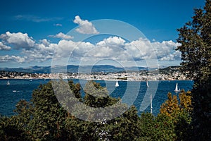 Sea summer landscape, view from the island St Marguerite, Cannes, French Riviera