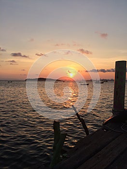 Sea and sun and ship and Cloud and Mountain and Sunset