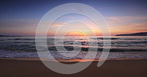 Sea sunrise over tropical beach shore on exotic summer resort 4K video