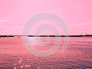 Sea sunset seascape background landscape nature clouds ocean wave  pink color living coral  sunlight