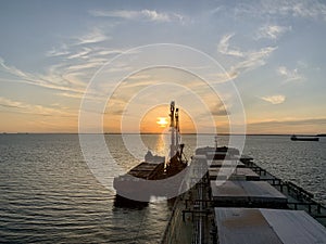 Sea, Sunset and Ship
