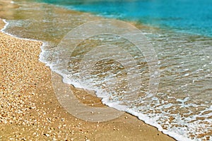 Sea at sunset. Summer evening on an island in Greece.