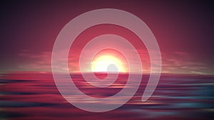 Sea sunset vector background. Romantic landscape with red sky on ocean. Abstract summer sunrise
