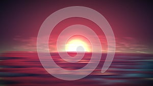 Sea sunset vector background. Romantic landscape with red sky on ocean. Abstract summer sunrise photo