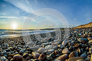 sea surface and sunny summer rocky coastline