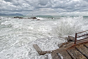 Sea in tempest on rocks